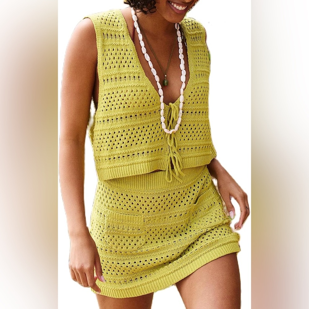 NWOT Free People crochet skirt set in green